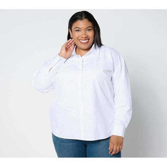 Isaac Mizrahi Live! Women's Top Sz L Sequin Embellished Poplin White A655405 - Picture 1 of 4